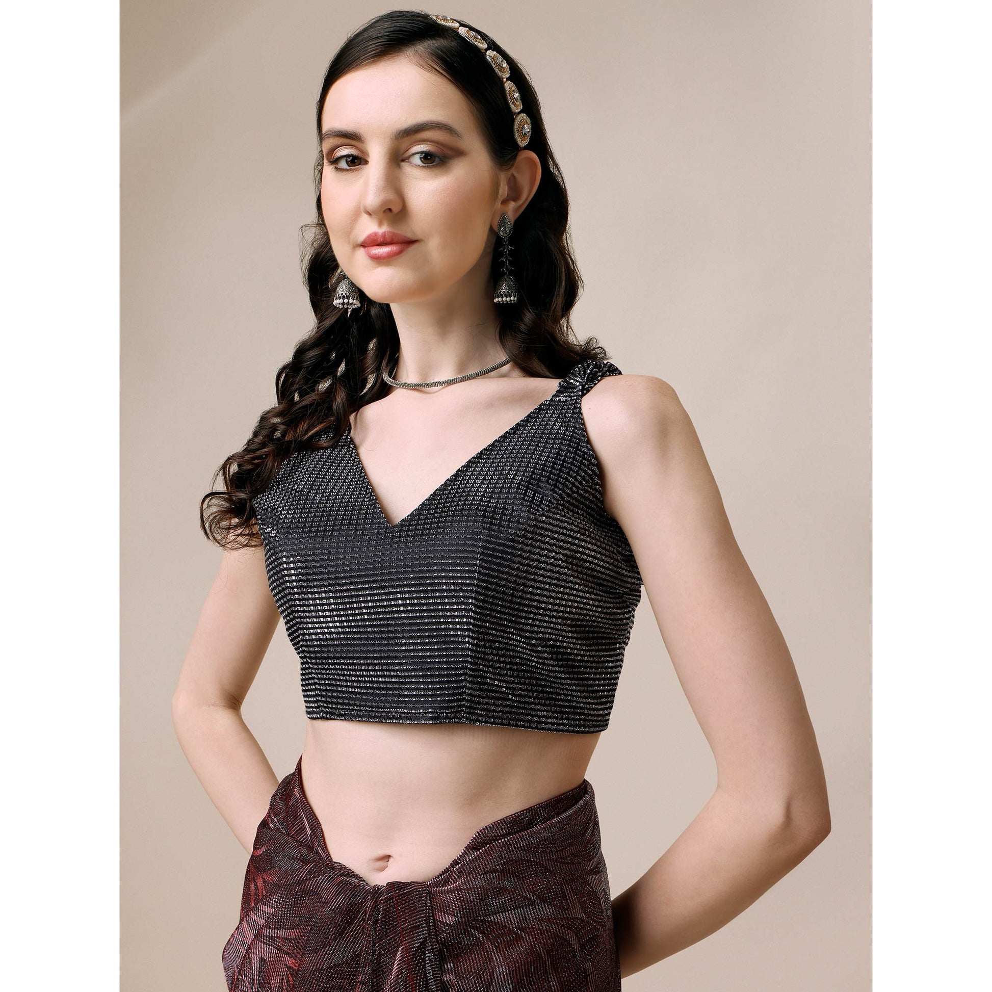 Maroon Floral Printed Rayon Saree