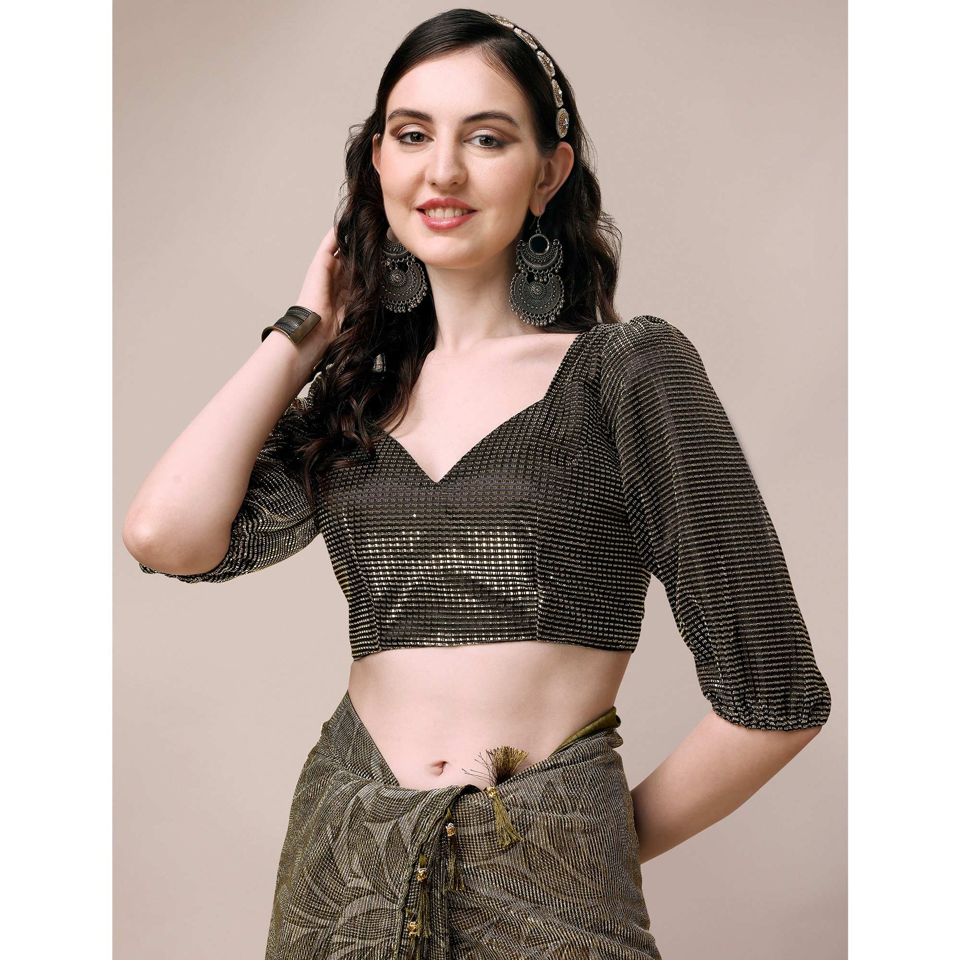 Mehendi Green Floral Printed Rayon Saree