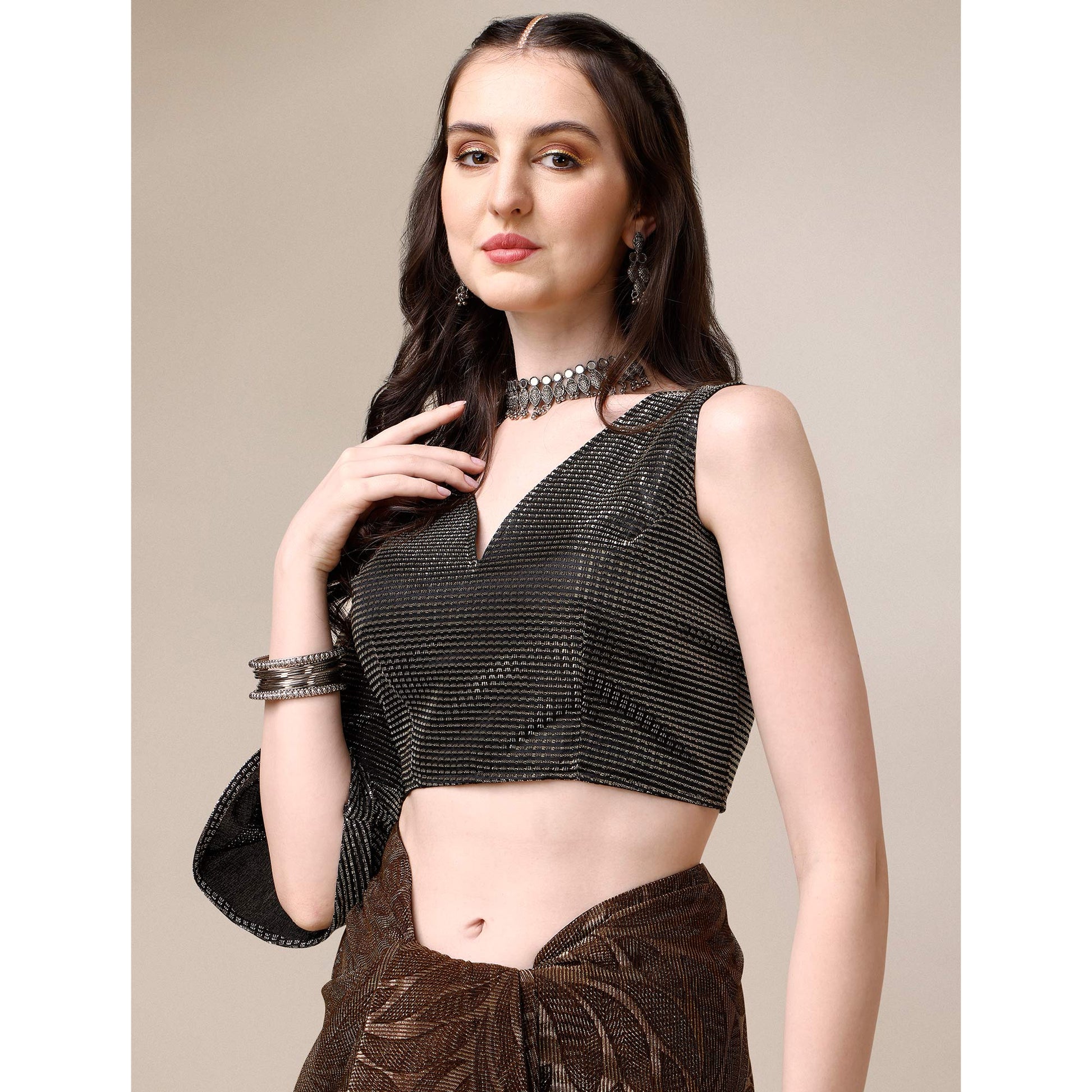 Brown Floral Printed Rayon Saree