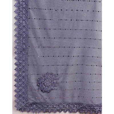 Blue Tikali With Floral Embroidered Lycra Saree