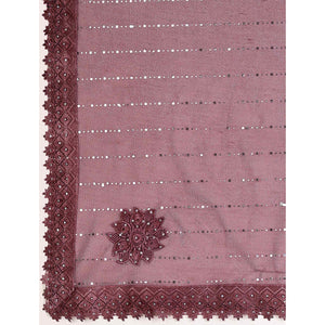 Dark Mauve Tikali With Floral Embroidered Lycra Saree