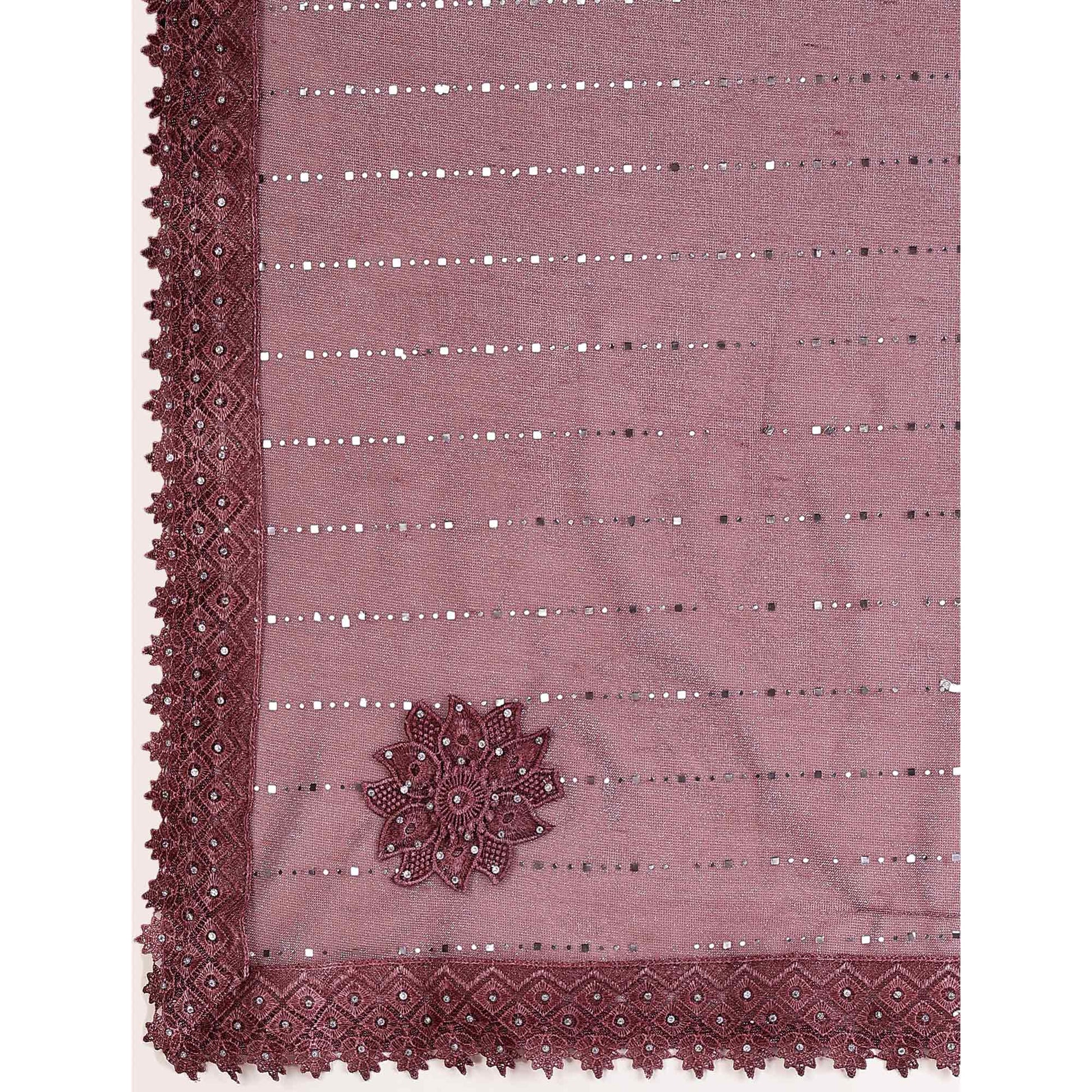 Dark Mauve Tikali With Floral Embroidered Lycra Saree