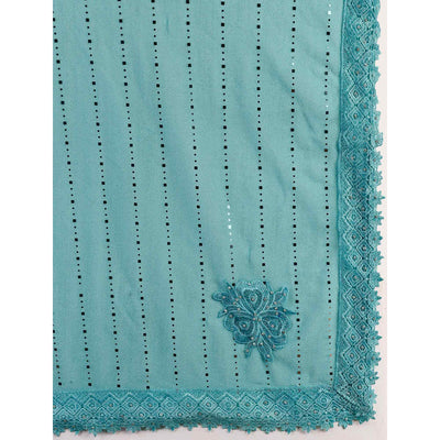 Blue Tikali With Floral Embroidered Lycra Saree