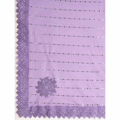 Lavender Tikali With Floral Embroidered Lycra Saree