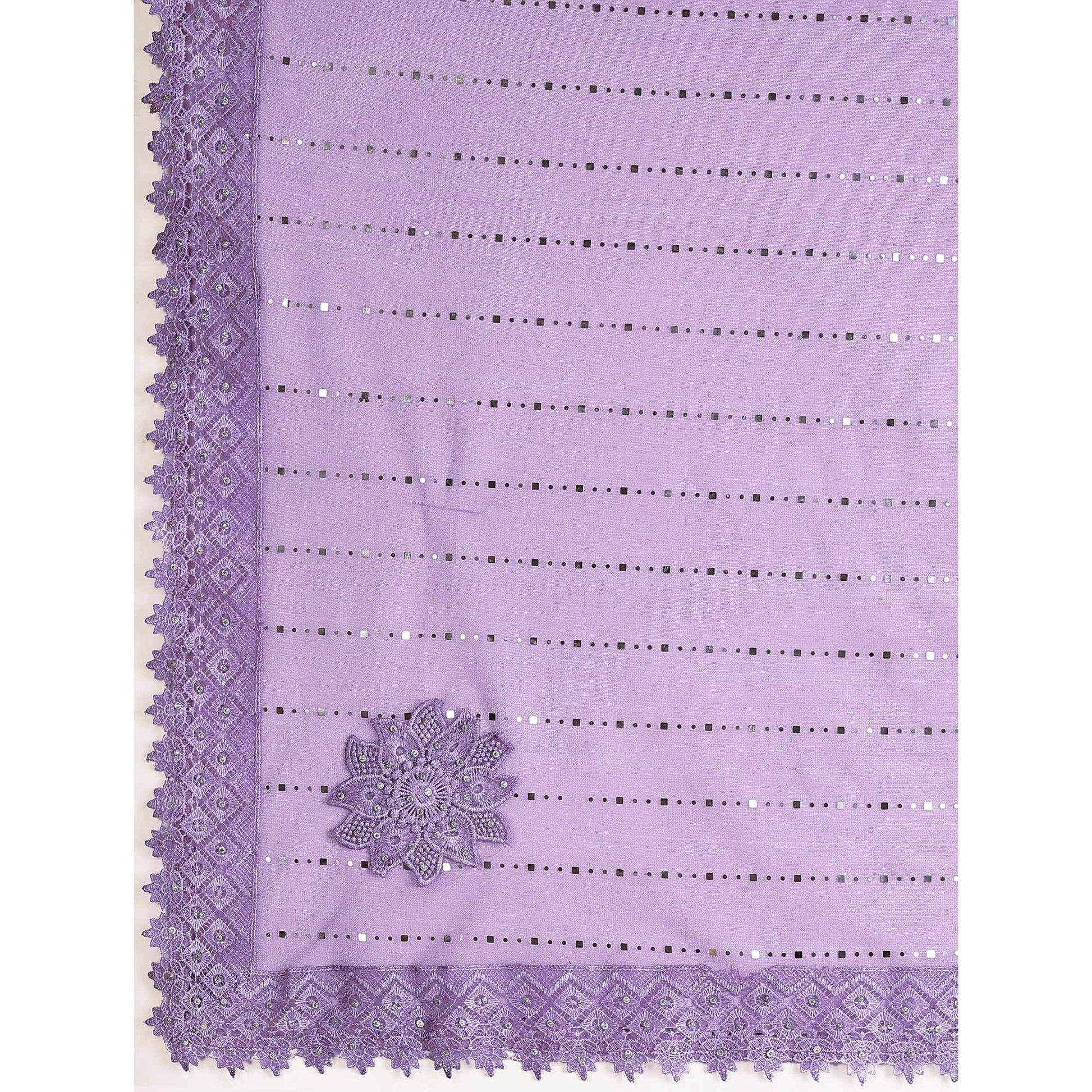 Lavender Tikali With Floral Embroidered Lycra Saree