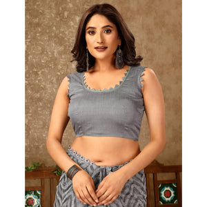 Grey Zig Zag Printed With Stone Work Organza Ready To Wear Saree