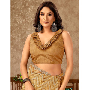 Chikoo Zig Zag Printed With Stone Work Organza Ready To Wear Saree