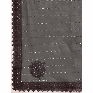 Brown Tikali Work Lycra Saree With Embroidered Lace Border