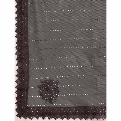 Brown Tikali Work Lycra Saree With Embroidered Lace Border