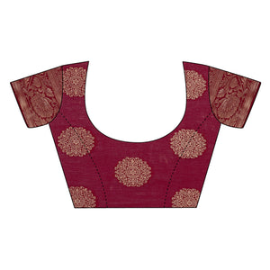 Maroon Woven Chiffon Saree With Tassels