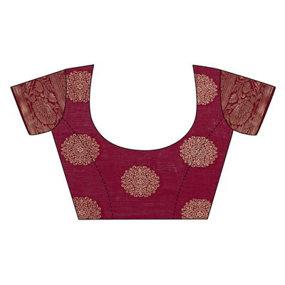 Maroon Woven Chiffon Saree With Tassels