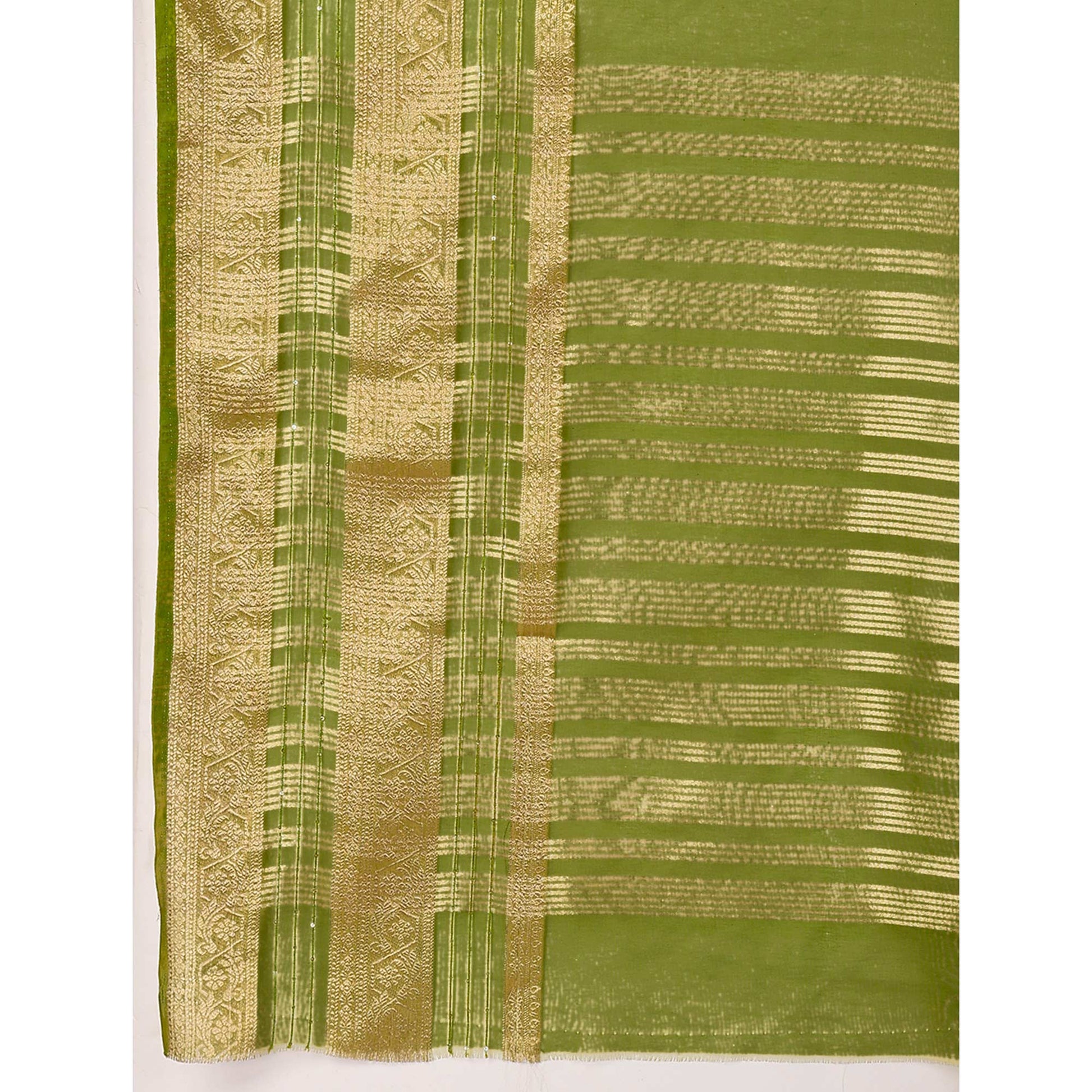 Mehendi Green Floral Zari Woven Organza Saree