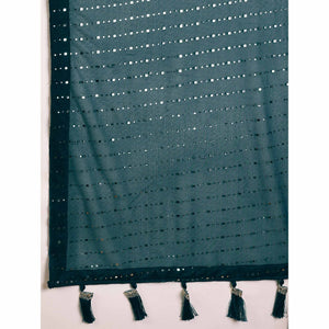 Bottle Green Tikali Work Lycra Saree With Tassels