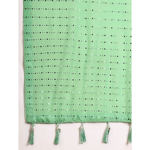 Light Green Tikali Work Lycra Saree With Tassels