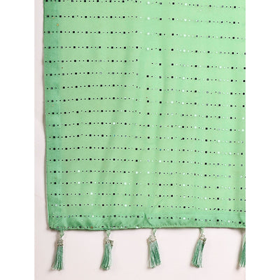 Light Green Tikali Work Lycra Saree With Tassels