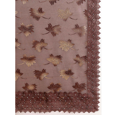 Brown Foil Printed Lycra Saree With Embroidered Lace Border