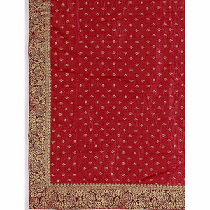 Dark Maroon Floral Foil Printed Vichitra Silk Saree With Lace Border