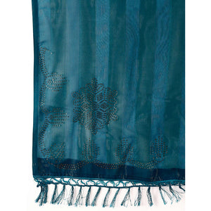 Morpich Swarovski Work Chiffon Saree With Tassels