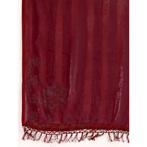 Maroon Swarovski Work Chiffon Saree With Tassels