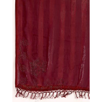 Maroon Swarovski Work Chiffon Saree With Tassels