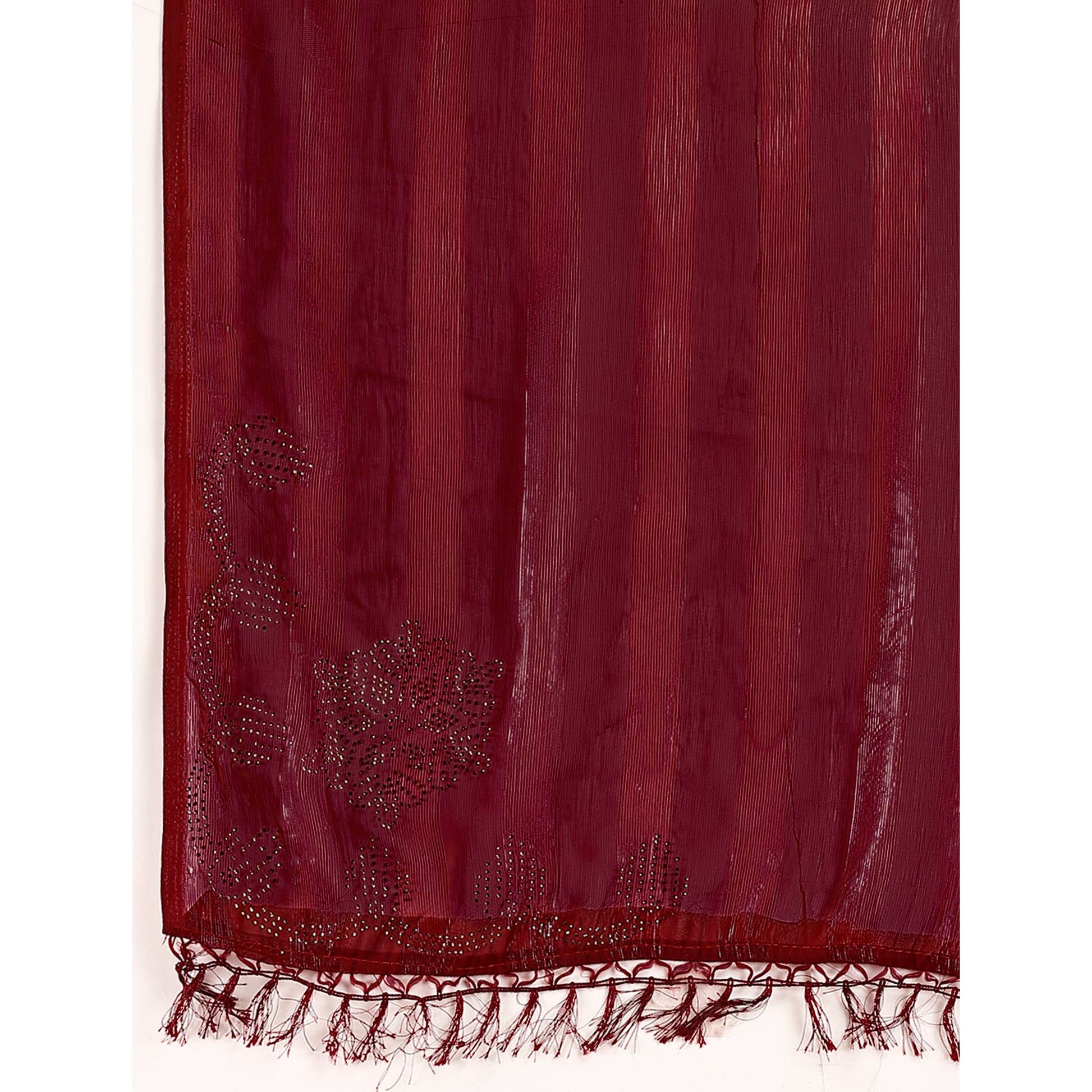 Maroon Swarovski Work Chiffon Saree With Tassels