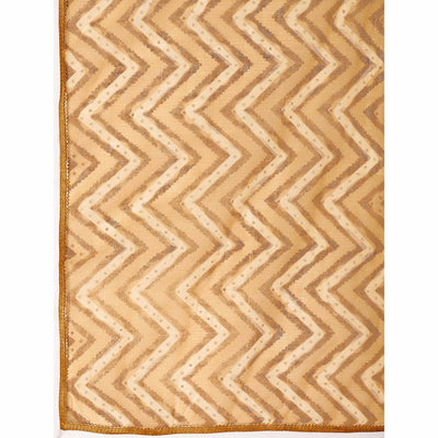 Chikoo Printed With Zari Work Cotton Silk Saree With Lace Border