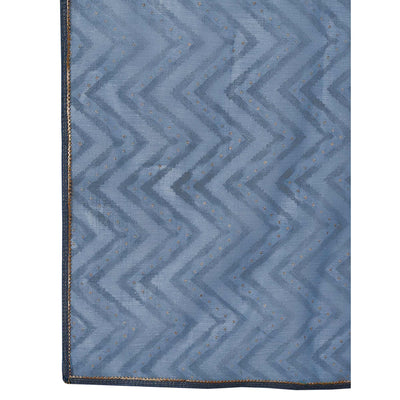 Greyish Blue Printed With Zari Work Cotton Silk Saree With Lace Border