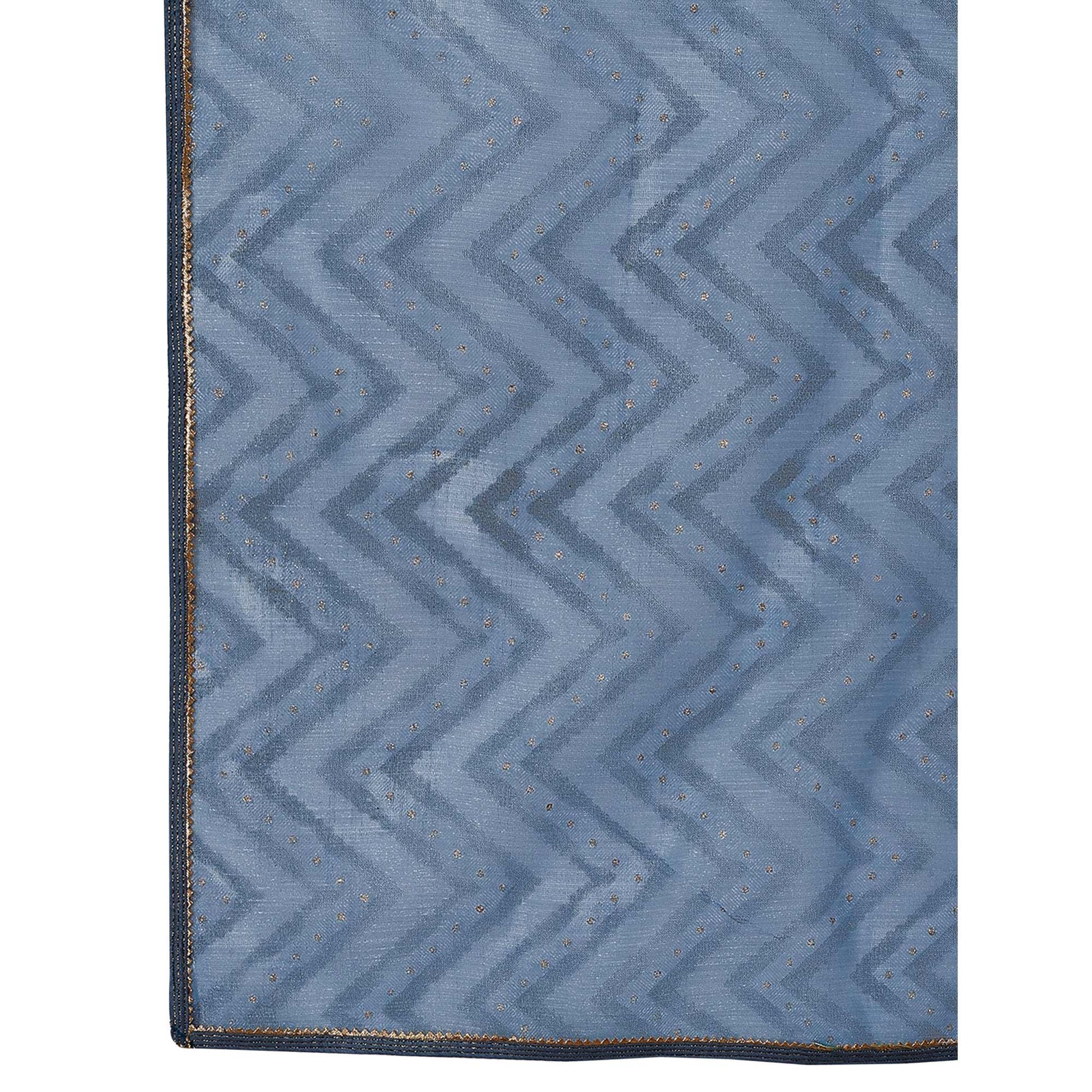 Greyish Blue Printed With Zari Work Cotton Silk Saree With Lace Border