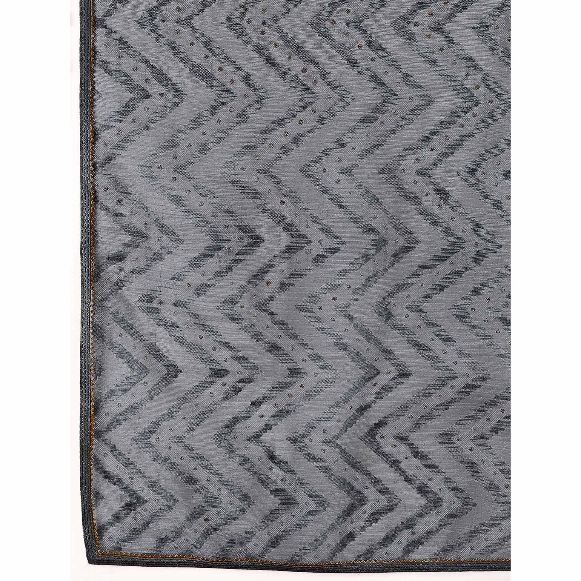 Grey Printed With Zari Work Cotton Silk Saree With Lace Border