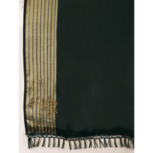 Bottle Green Swarovski Work Chiffon Saree With Woven Border