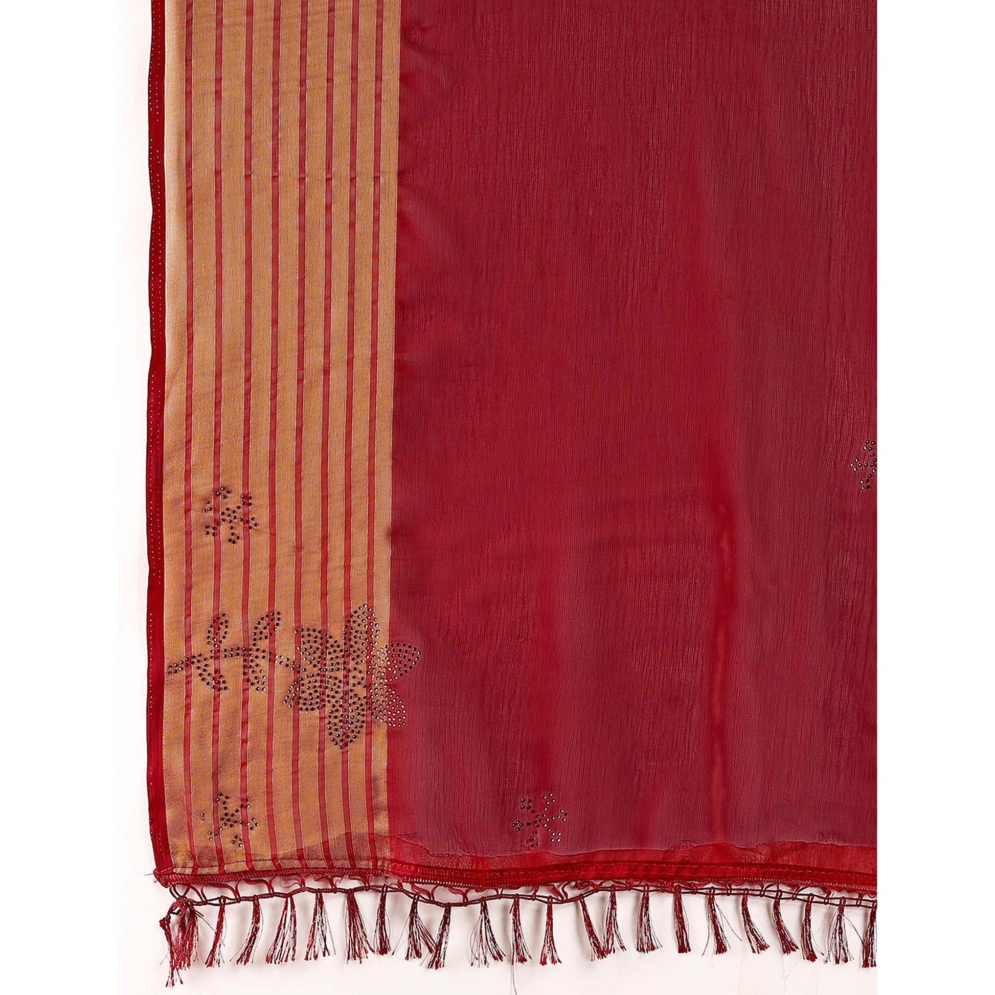 Maroon Swarovski Work Chiffon Saree With Woven Border