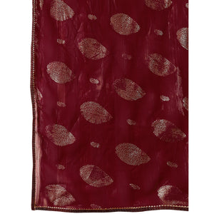 Maroon Foil Printed Chiffon Saree With Gota Patti Lace Border