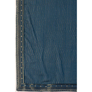 Blue Zari Embroidery Chiffon Saree With Lace Border