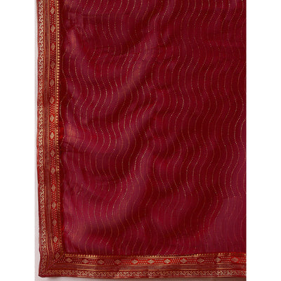 Maroon Zari Embroidery Chiffon Saree With Lace Border