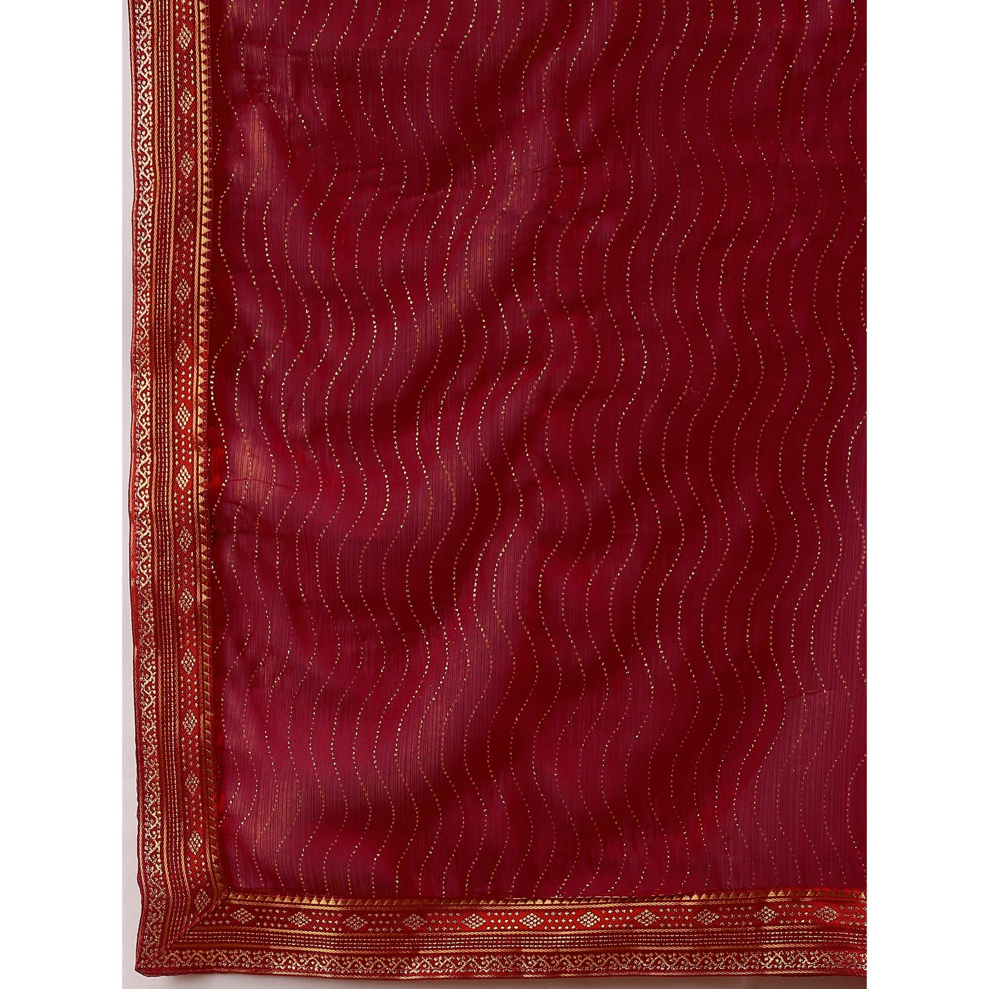 Maroon Zari Embroidery Chiffon Saree With Lace Border