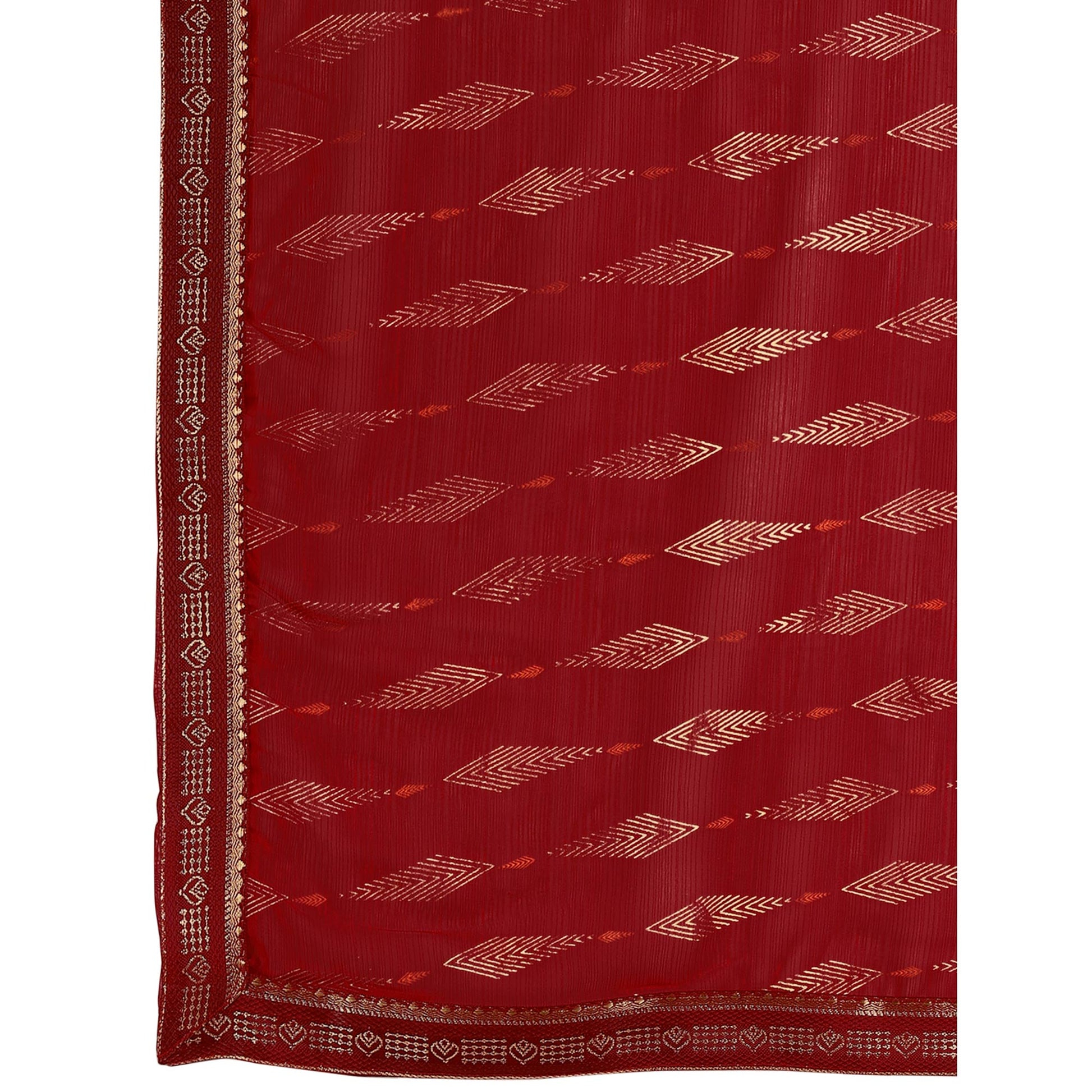 Maroon Foil Printed Chiffon Saree With Lace Border