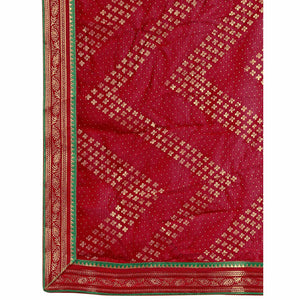 Maroon Foil Printed Chiffon Saree With Lace Border
