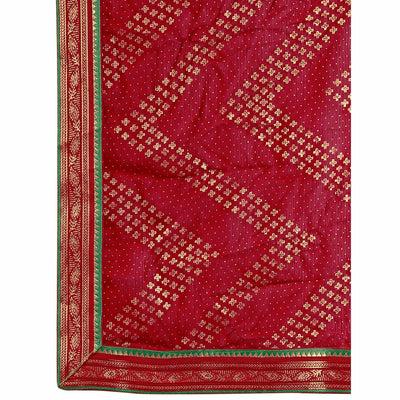 Maroon Foil Printed Chiffon Saree With Lace Border
