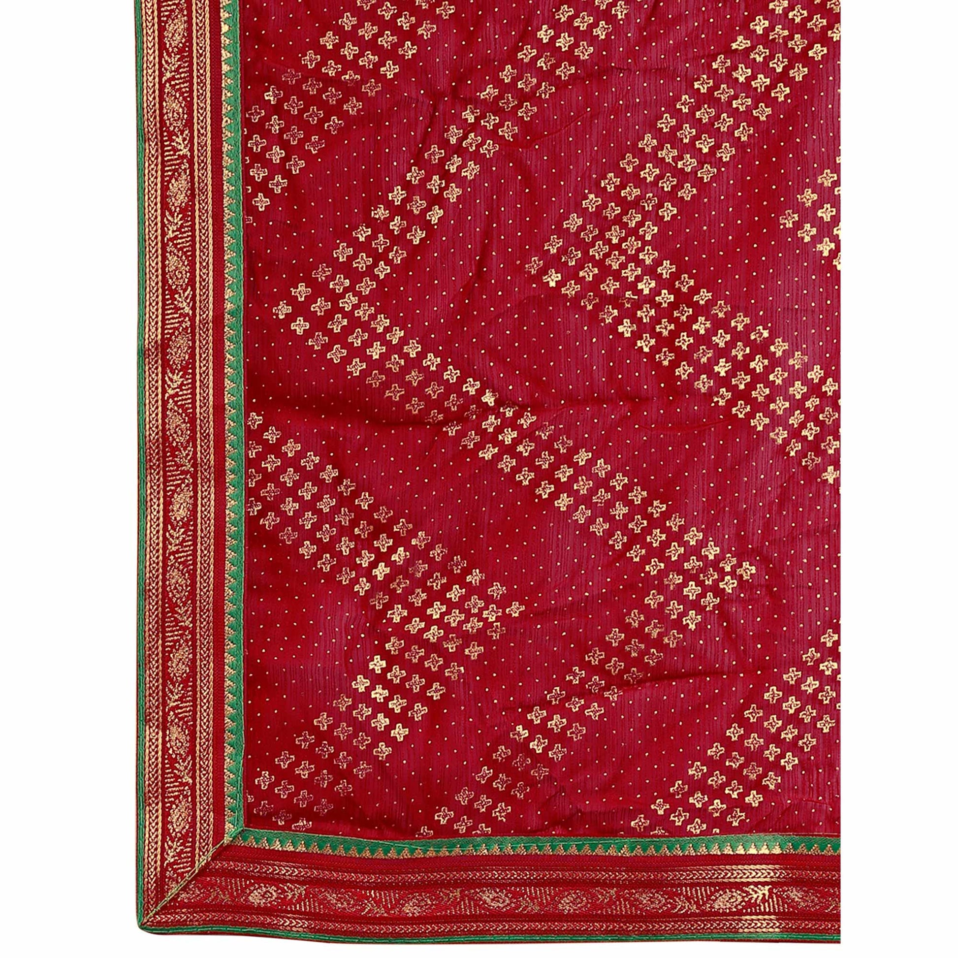 Maroon Foil Printed Chiffon Saree With Lace Border