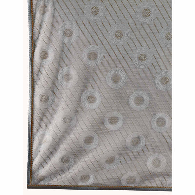 Grey Printed With Zari Work Cotton Silk Saree With Lace Border