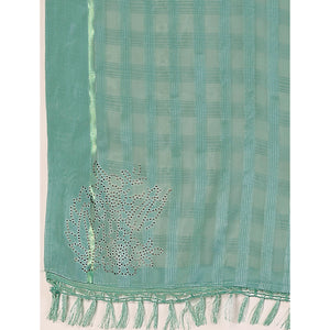 Dusty Green Swarovski Work Chiffon Saree With Tassels