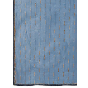 Greyish Blue Zari Printed Cotton Silk Saree Lace Border
