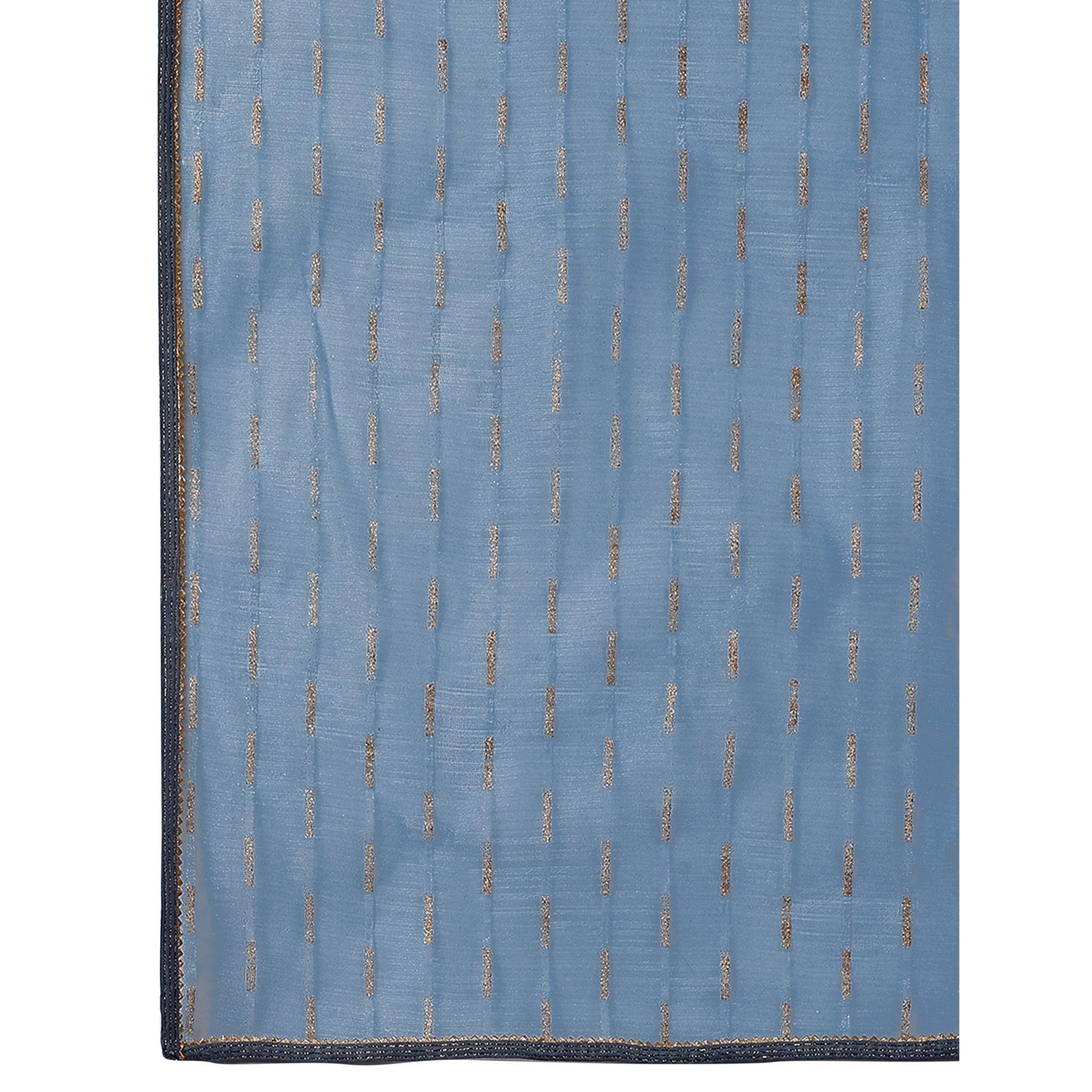 Greyish Blue Zari Printed Cotton Silk Saree Lace Border