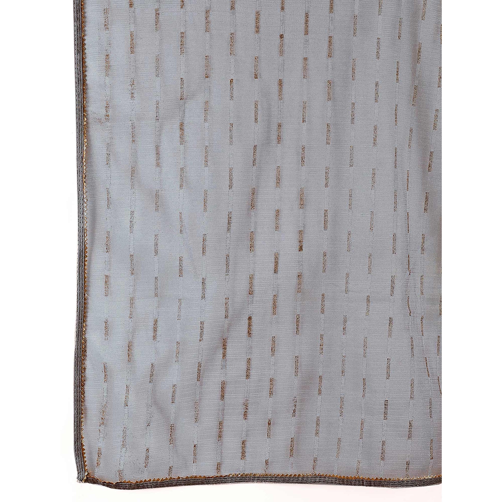 Grey Zari Printed Cotton Silk Saree Lace Border