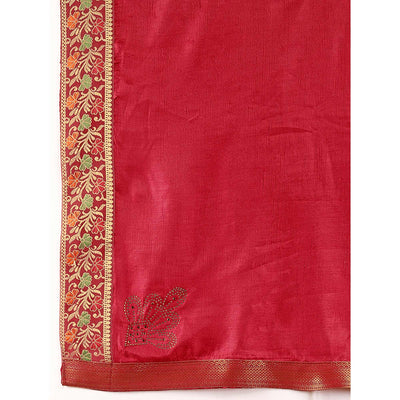 Maroon Swarovski Work Vichitra Silk Saree Lace Border