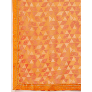 Light Orange Geometric Printed Chiffon Saree With Lace Border