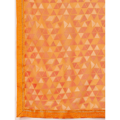 Light Orange Geometric Printed Chiffon Saree With Lace Border