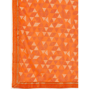 Dark Orange Geometric Printed Chiffon Saree With Lace Border