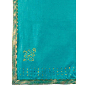 Blue Swarovski Work Vichitra Silk Saree With Lace Border
