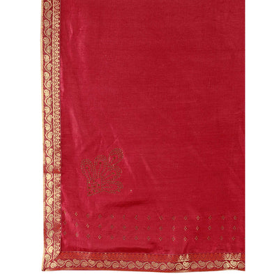 Maroon Swarovski Work Vichitra Silk Saree With Lace Border
